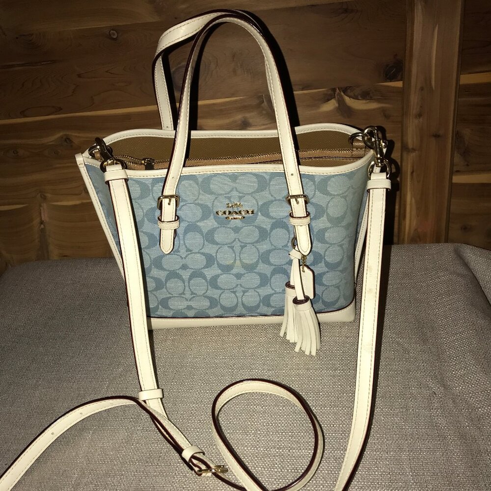 Coach Mollie Tote 25 Bag Signature Blue Chambray 2-way crossbody Purse